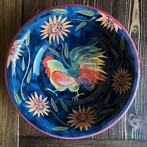 SUSAN WINGET • rooster serving bowl sunflowers floral farmhouse cottage decor